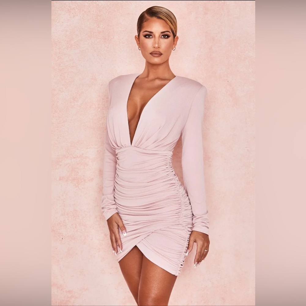 HOUSE OF CB Gigiana Blush Plunge Neck Dress